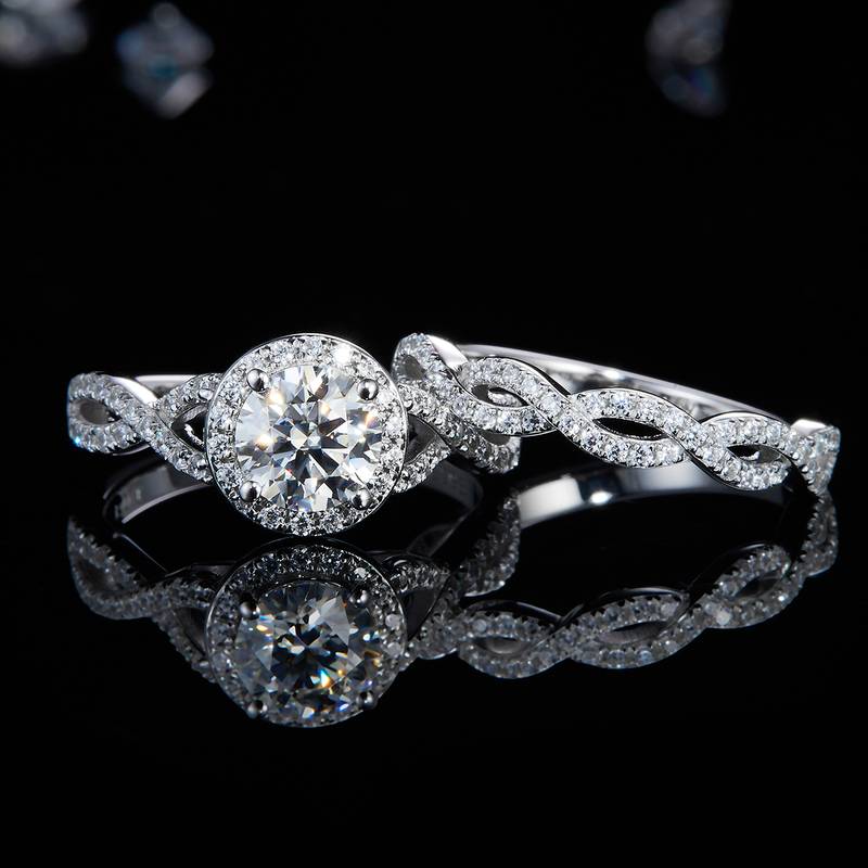 Cross Luxury Round Bag Women's Ring S925 Silver Plated Platinum Primary and Secondary Set Ring Stacking Customized Main Stone Moissanite Diamond 1.0ct/Secondary Stone High Carbon Diamond