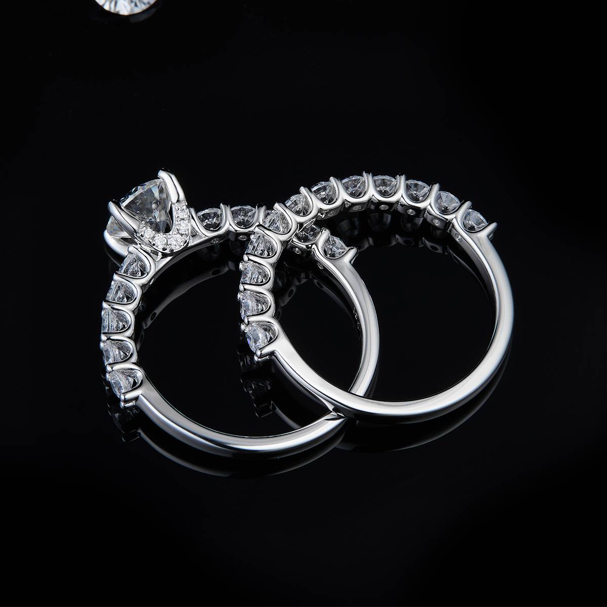 Fashionable Full Diamond Four Claw Women's Ring S925 Silver Plated Platinum Primary and Secondary Set Ring Stacking Customized Main Stone Moissanite  1.0ct/Secondary Stone High Carbon Diamond