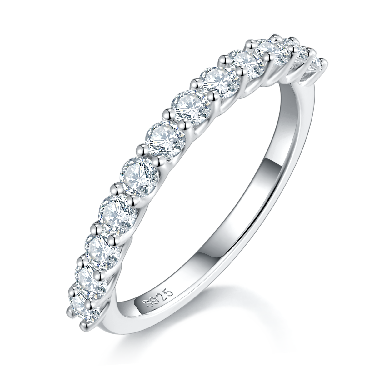 Fashionable Full Diamond Four Claw Women's Ring S925 Silver Plated Platinum Primary and Secondary Set Ring Stacking Customized Main Stone Moissanite  1.0ct/Secondary Stone High Carbon Diamond