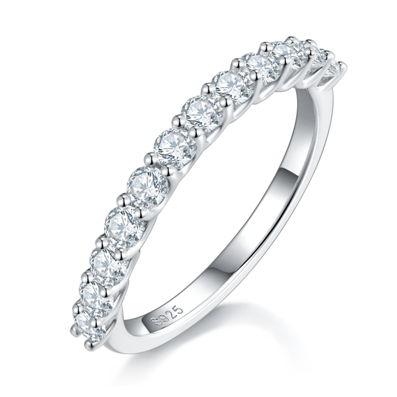 时尚满钻四爪女戒S925银镀白金主副套戒叠戴定制主石莫桑钻1.0ct/副石高碳钻