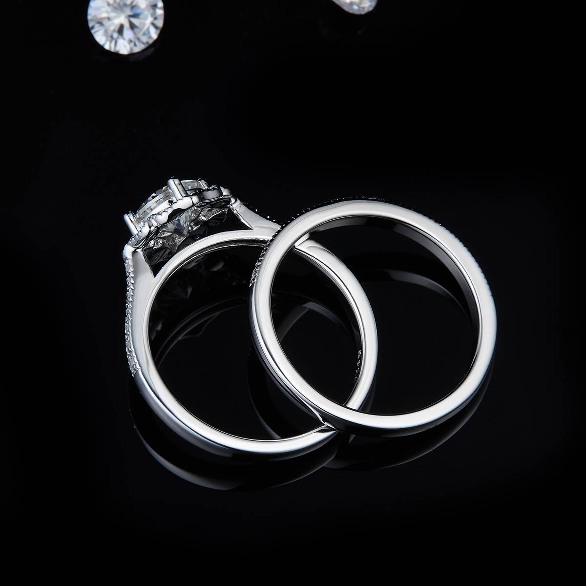 Straight arm hand-held flower women's ring S925 silver plated platinum main and secondary sets of rings, stacked and customized main stone moissanite  1.0ct/secondary stone high carbon diamond