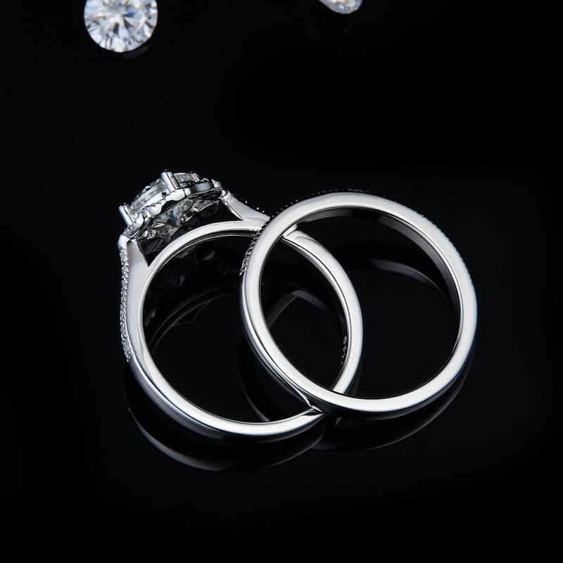 Straight arm hand-held flower women's ring S925 silver plated platinum main and secondary sets of rings, stacked and customized main stone moissanite diamond 1.0ct/secondary stone high carbon diamond