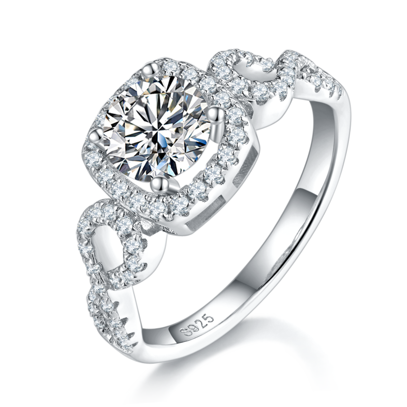 Deluxe Square Bag Women's Ring S925 Silver Plated Platinum Primary and Secondary Set Ring Stacked Women's Ring Customized Main Stone Moissanite Diamond 1.0ct/Secondary Stone High Carbon Diamond