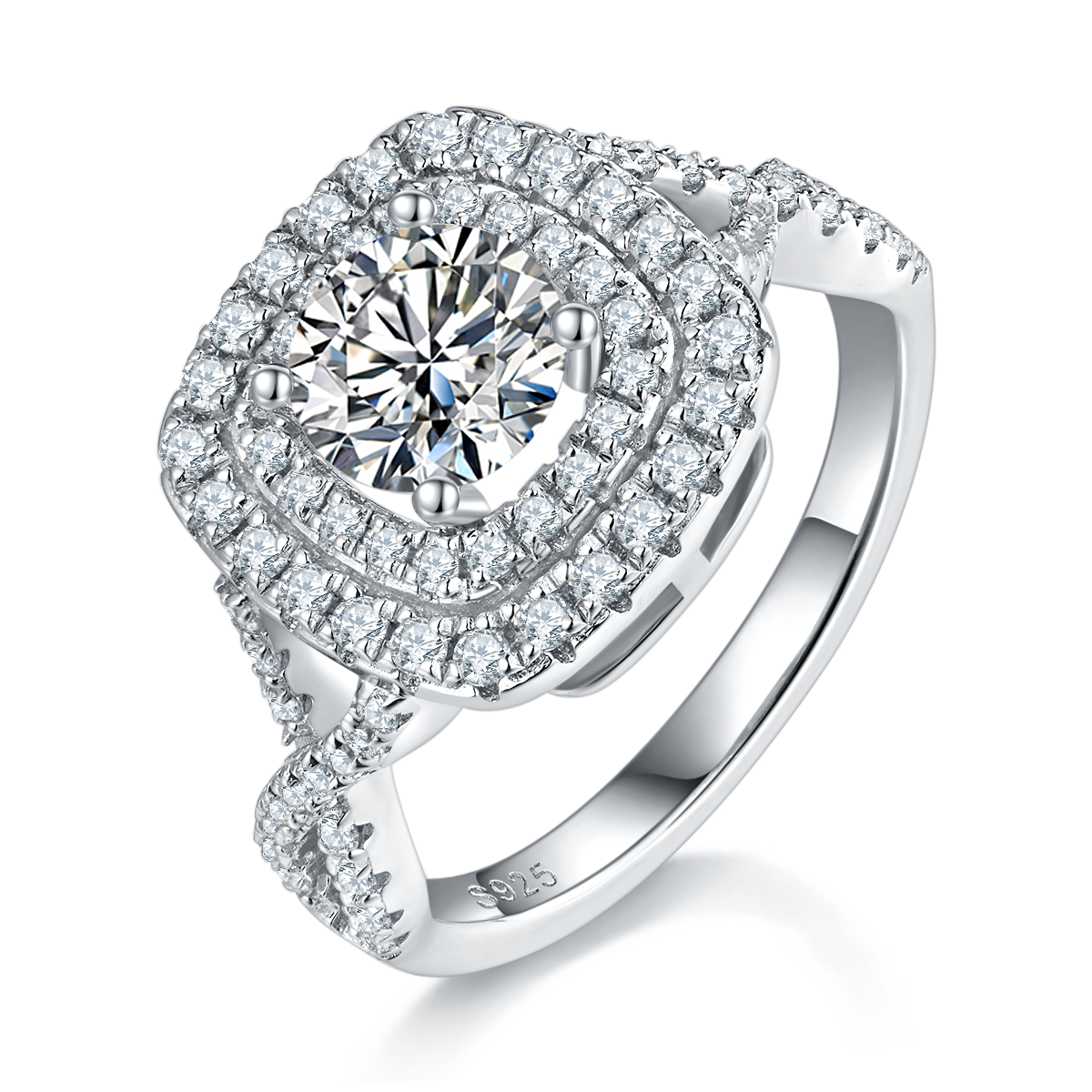 Deluxe Square Bag Women's Ring S925 Silver Plated Platinum Primary and Secondary Set Ring Stacked Women's Ring Customized Main Stone Moissanite  1.0ct/Secondary Stone High Carbon Diamond