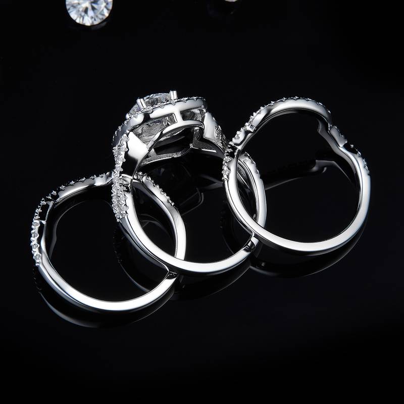 豪华方包女戒S925银镀白金主副套戒叠戴女戒定制主石莫桑钻1.0ct/副石高碳钻