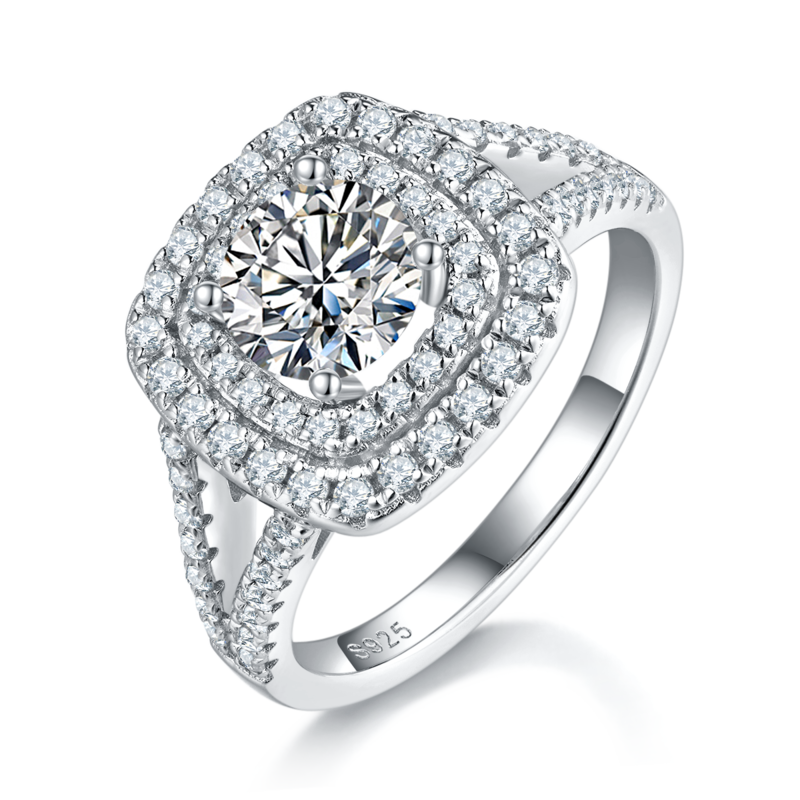 Deluxe Square Bag Women's Ring S925 Silver Plated Platinum Primary and Secondary Set Ring Stacked Women's Ring Customized Main Stone Moissanite Diamond 1.0ct/Secondary Stone High Carbon Diamond