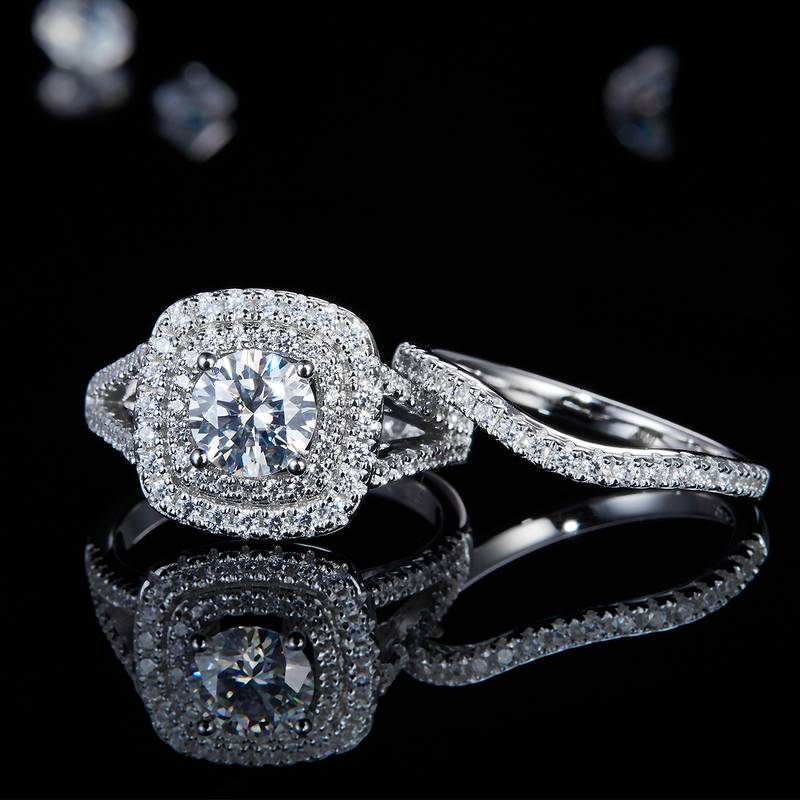 Deluxe Square Bag Women's Ring S925 Silver Plated Platinum Primary and Secondary Set Ring Stacked Women's Ring Customized Main Stone Moissanite Diamond 1.0ct/Secondary Stone High Carbon Diamond