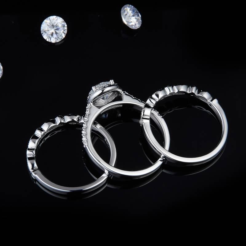 Round Bag Women's Ring S925 Silver Plated Platinum Primary and Secondary Set Ring Stacked Women's Ring Customized Main Stone Moissanite Diamond 1.0ct/Secondary Stone High Carbon Diamond