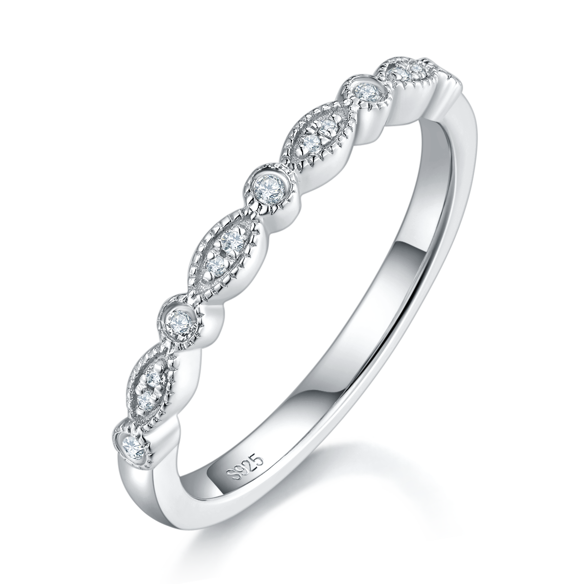 圆包女戒S925银镀白金主副套戒叠戴女戒定制主石莫桑钻1.0ct/副石高碳钻