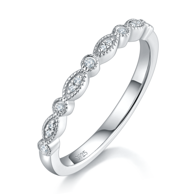 Round Bag Women's Ring S925 Silver Plated Platinum Primary and Secondary Set Ring Stacked Women's Ring Customized Main Stone Moissanite Diamond 1.0ct/Secondary Stone High Carbon Diamond