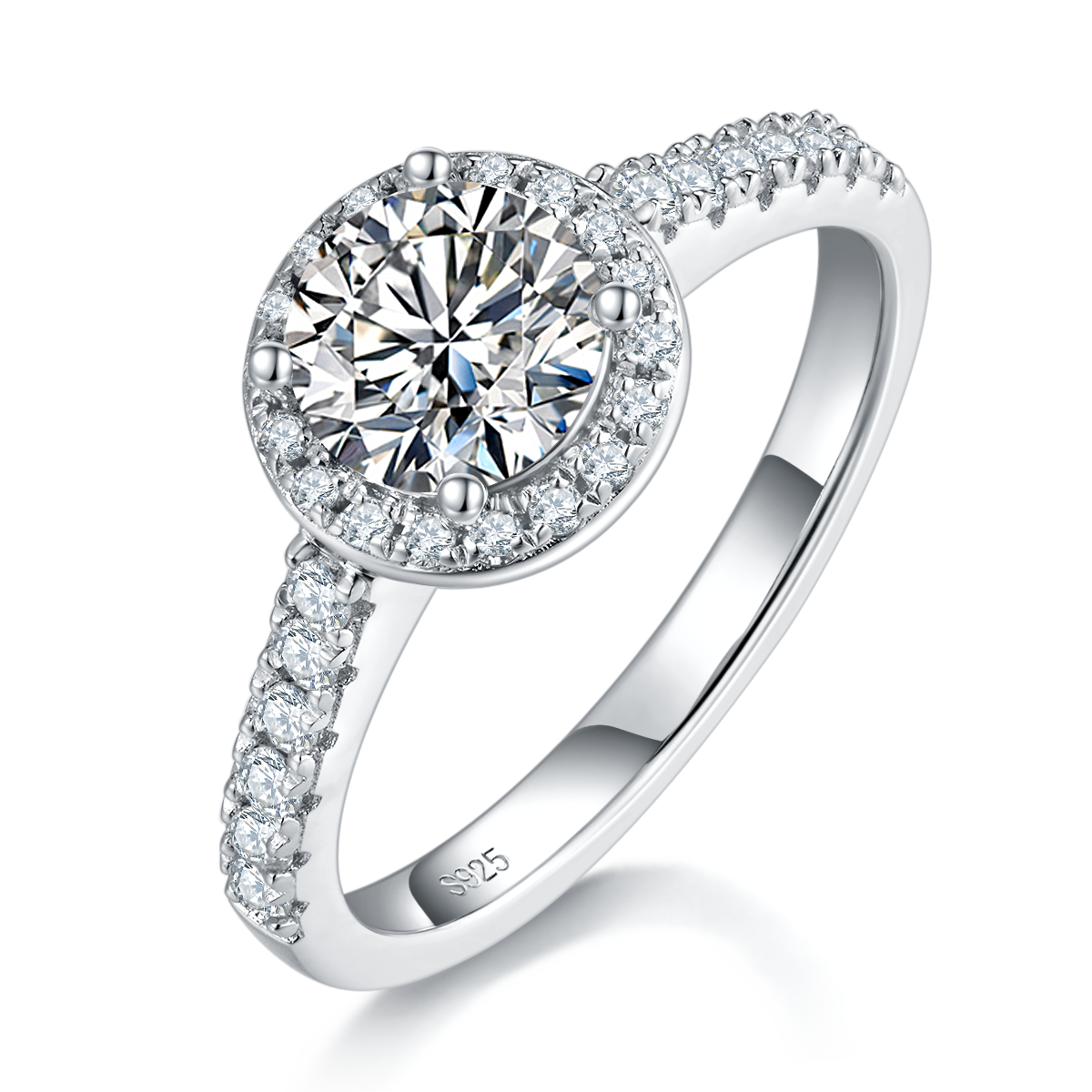 圆包女戒S925银镀白金主副套戒叠戴女戒定制主石莫桑钻1.0ct/副石高碳钻