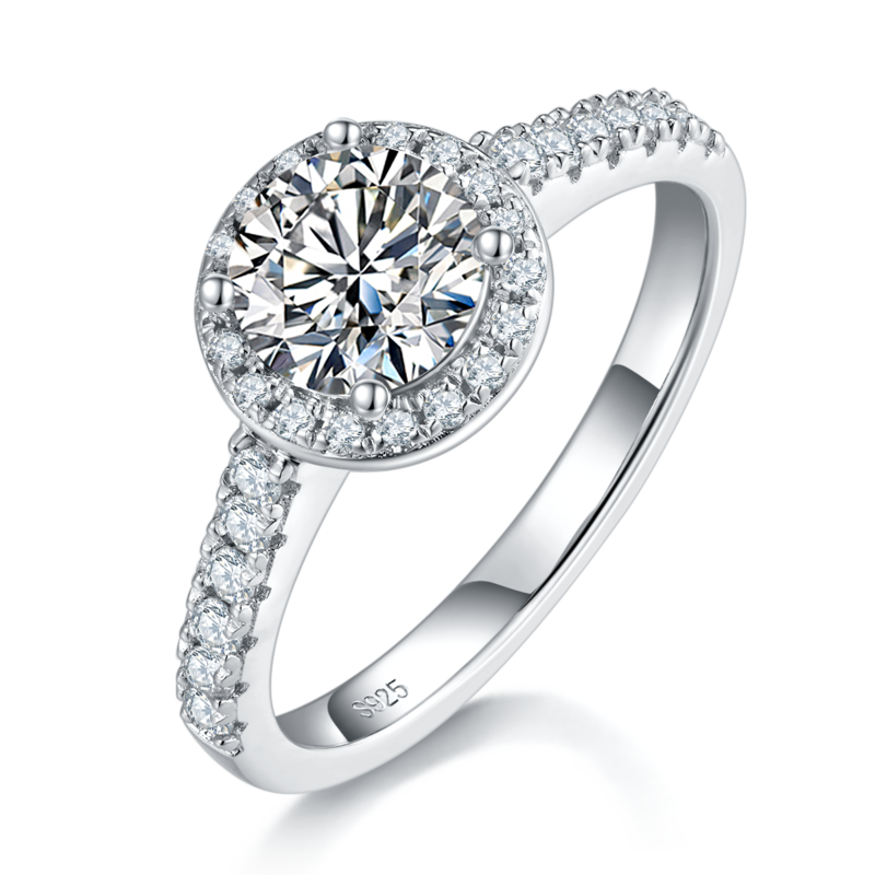 Round Bag Women's Ring S925 Silver Plated Platinum Primary and Secondary Set Ring Stacked Women's Ring Customized Main Stone Moissanite Diamond 1.0ct/Secondary Stone High Carbon Diamond