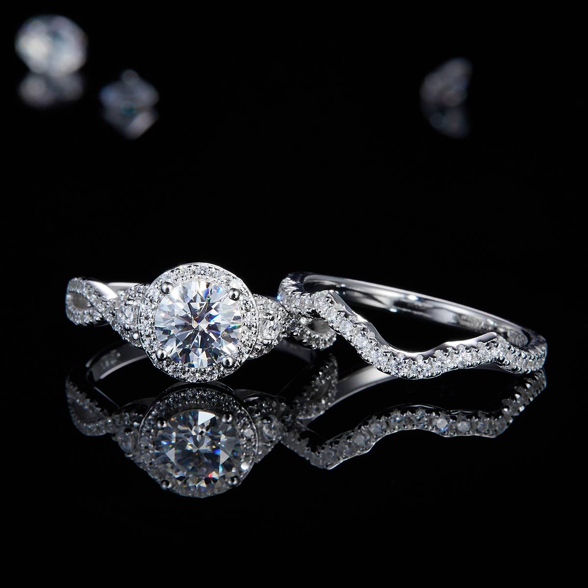 Fashion Round Bag Women's Ring S925 Silver Plated Platinum Primary and Secondary Set Ring Stacked Women's Ring Customized Main Stone Moissanite  1.0ct/Secondary Stone High Carbon Diamond