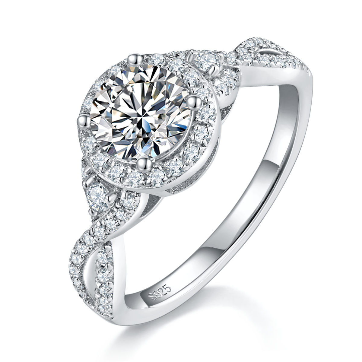 Fashion Round Bag Women's Ring S925 Silver Plated Platinum Primary and Secondary Set Ring Stacked Women's Ring Customized Main Stone Moissanite  1.0ct/Secondary Stone High Carbon Diamond