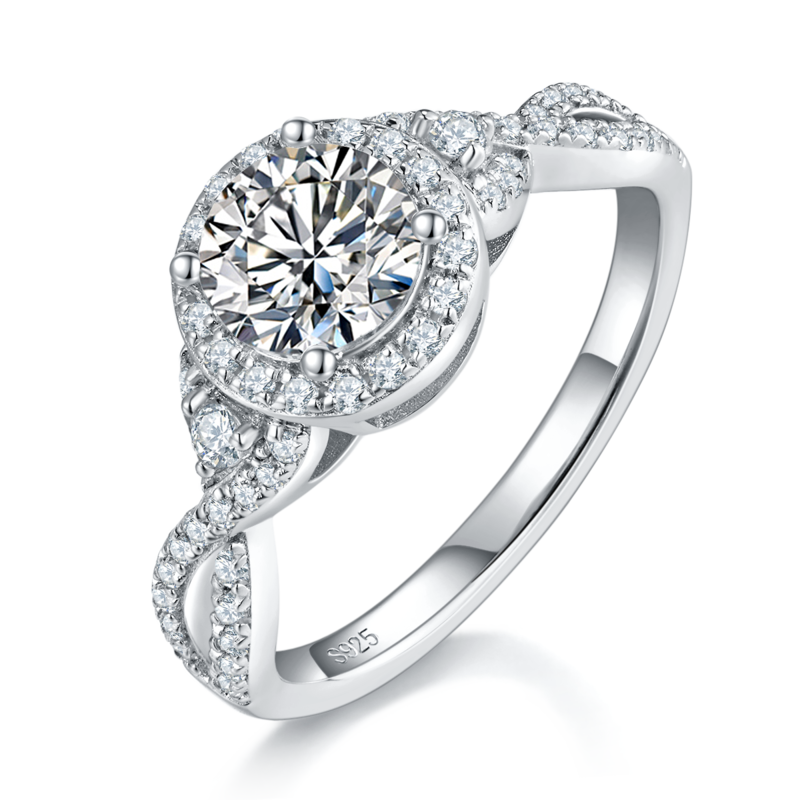 Fashion Round Bag Women's Ring S925 Silver Plated Platinum Primary and Secondary Set Ring Stacked Women's Ring Customized Main Stone Moissanite Diamond 1.0ct/Secondary Stone High Carbon Diamond