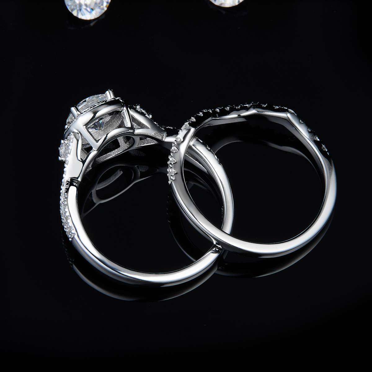 Fashion Round Bag Women's Ring S925 Silver Plated Platinum Primary and Secondary Set Ring Stacked Women's Ring Customized Main Stone Moissanite  1.0ct/Secondary Stone High Carbon Diamond