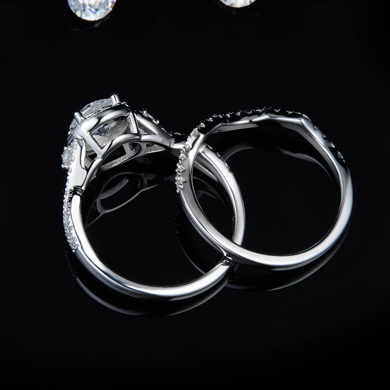 Fashion Round Bag Women's Ring S925 Silver Plated Platinum Primary and Secondary Set Ring Stacked Women's Ring Customized Main Stone Moissanite Diamond 1.0ct/Secondary Stone High Carbon Diamond