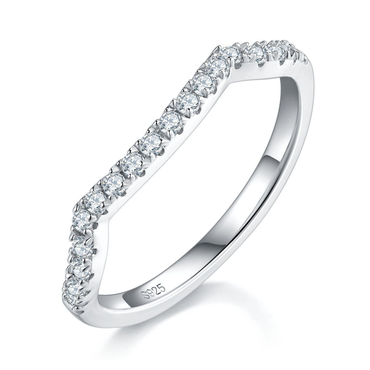 麻花四爪女戒S925银镀白金主副套戒叠戴女戒定制主石莫桑钻1.0ct/副石高碳钻