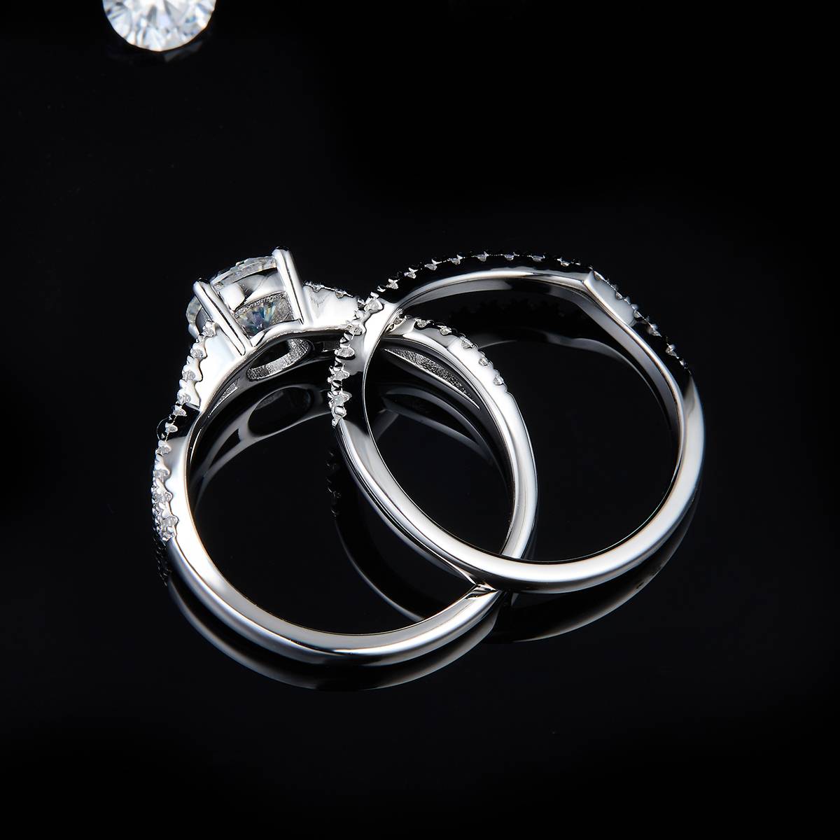 麻花四爪女戒S925银镀白金主副套戒叠戴女戒定制主石莫桑钻1.0ct/副石高碳钻