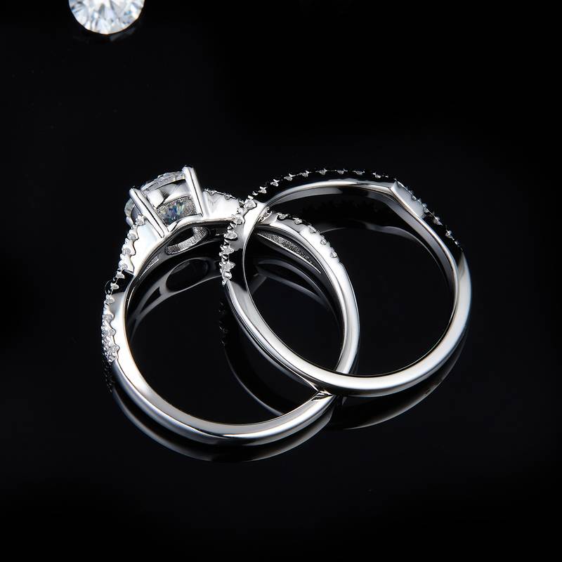 麻花四爪女戒S925银镀白金主副套戒叠戴女戒定制主石莫桑钻1.0ct/副石高碳钻