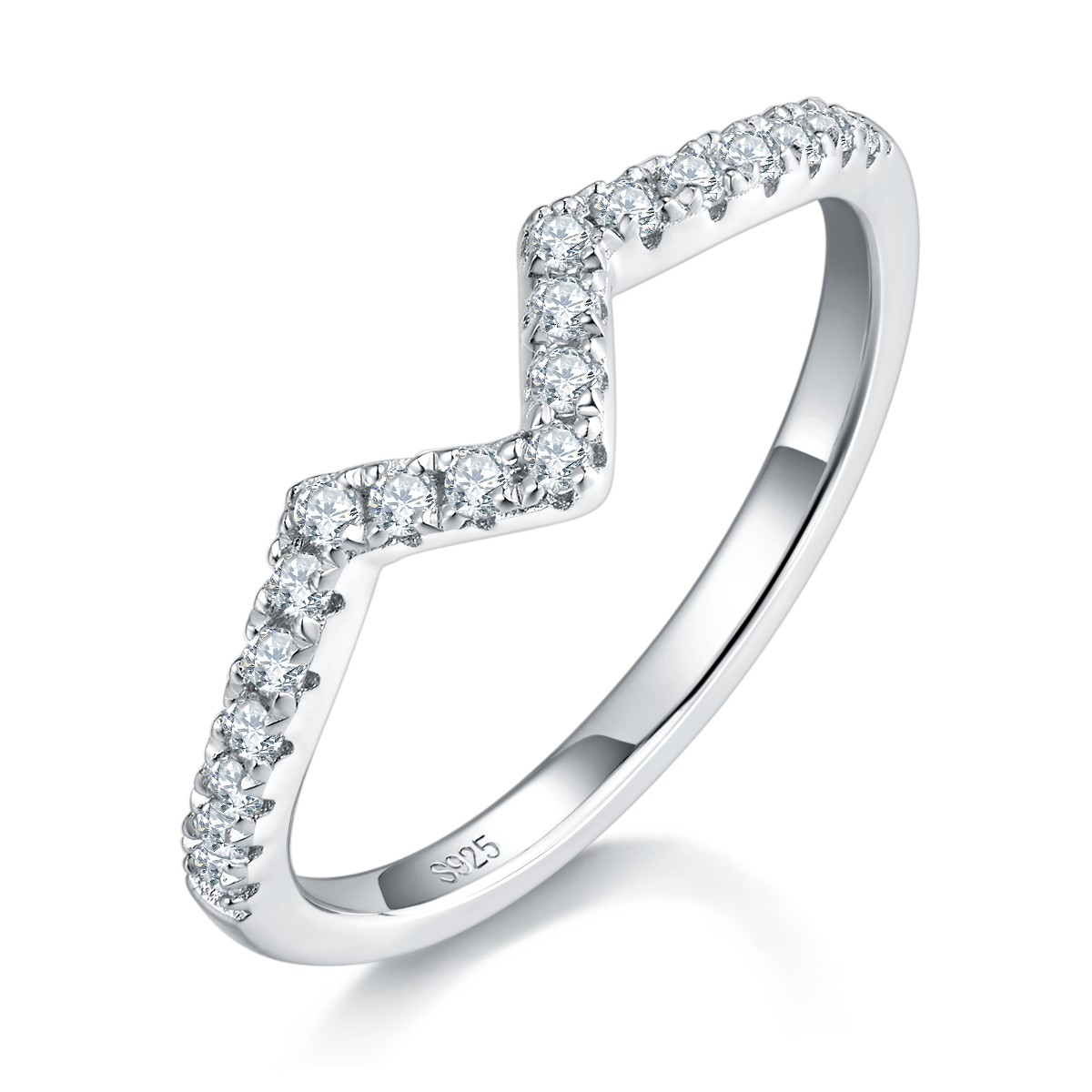 Four Claw Round Bag Women's Ring S925 Silver Plated Platinum Primary and Secondary Set Ring Stacked Women's Ring Customized Main Stone Moissanite  1.0ct/Secondary Stone High Carbon Diamond