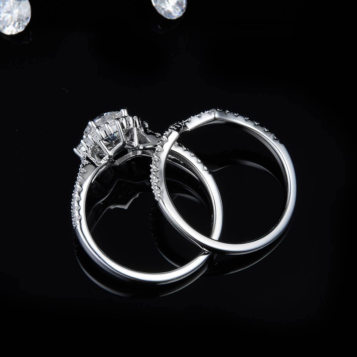 Four Claw Round Bag Women's Ring S925 Silver Plated Platinum Primary and Secondary Set Ring Stacked Women's Ring Customized Main Stone Moissanite  1.0ct/Secondary Stone High Carbon Diamond