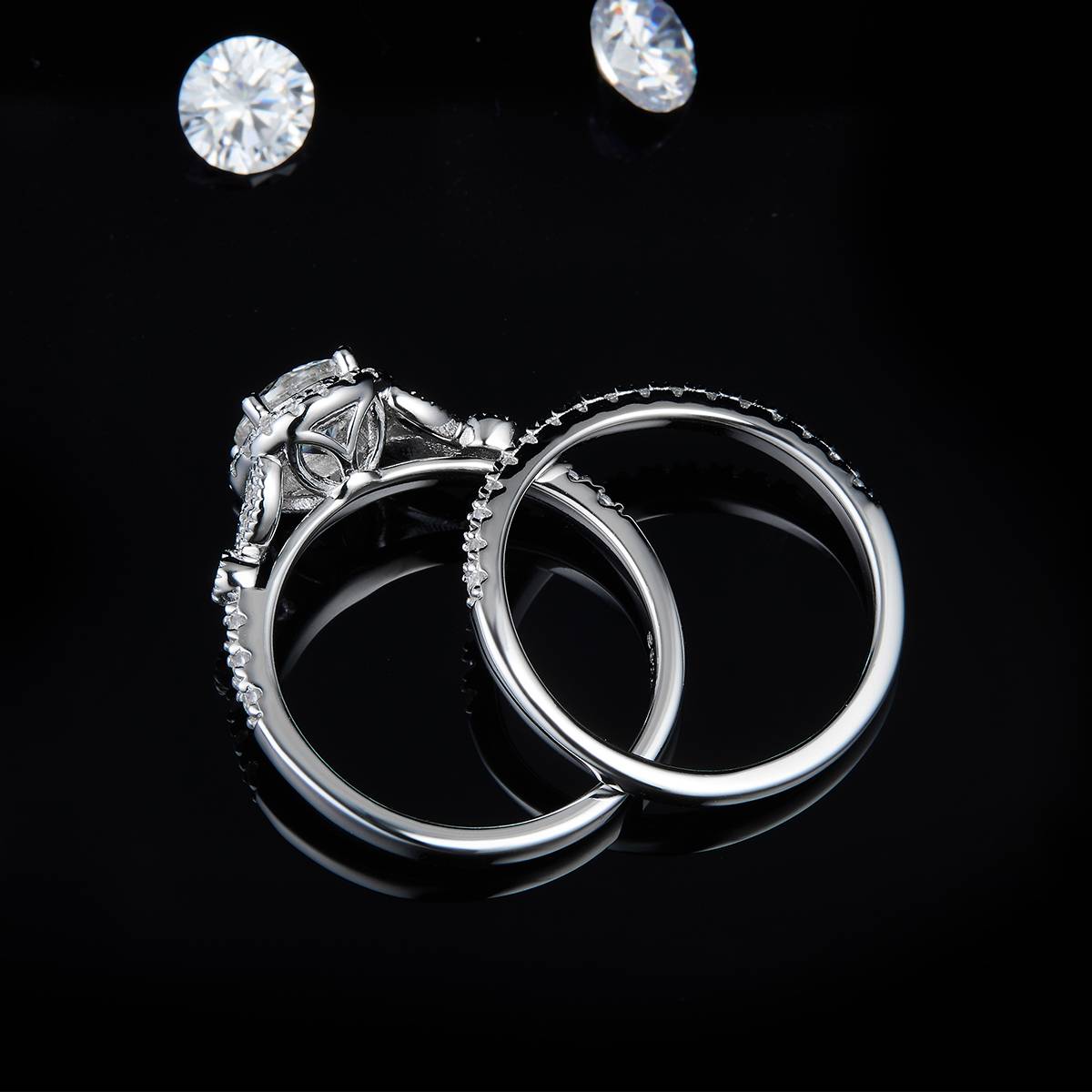 Luxury Round Bag Women's Ring S925 Silver Plated Platinum Primary and Secondary Set Ring Stacked Women's Ring Customized Main Stone Moissanite  1.0ct/Secondary Stone High Carbon Diamond