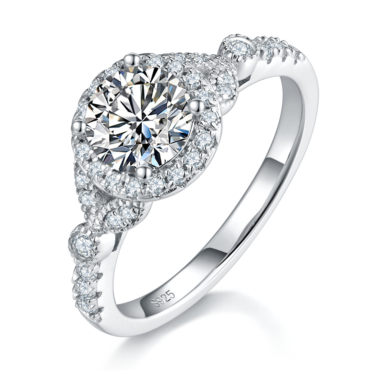 Luxury Round Bag Women's Ring S925 Silver Plated Platinum Primary and Secondary Set Ring Stacked Women's Ring Customized Main Stone Moissanite  1.0ct/Secondary Stone High Carbon Diamond