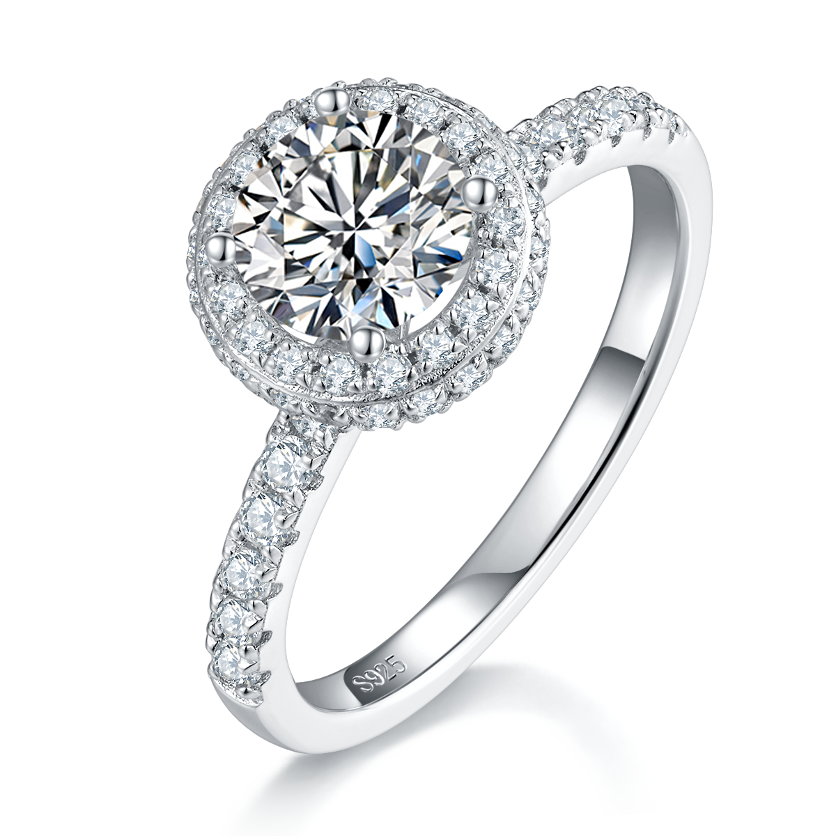 Double layered round bag women's ring S925 silver plated platinum main and secondary sets of rings, stacked women's ring custom main stone moissanite  1.0ct/secondary stone high carbon diamond