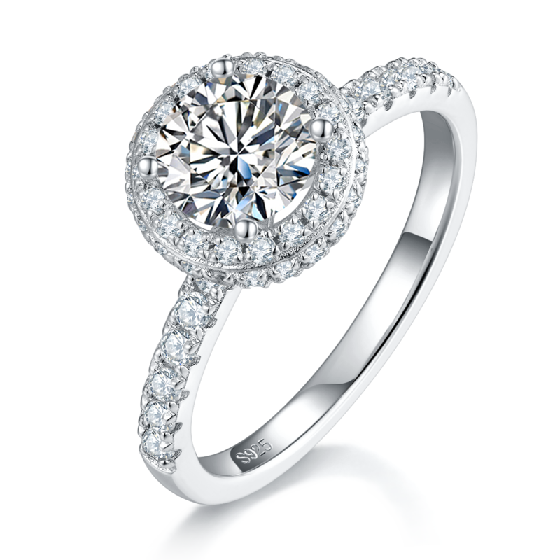 Double layered round bag women's ring S925 silver plated platinum main and secondary sets of rings, stacked women's ring custom main stone moissanite diamond 1.0ct/secondary stone high carbon diamond