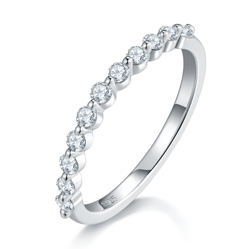 Double layered round bag women's ring S925 silver plated platinum main and secondary sets of rings, stacked women's ring custom main stone moissanite diamond 1.0ct/secondary stone high carbon diamond