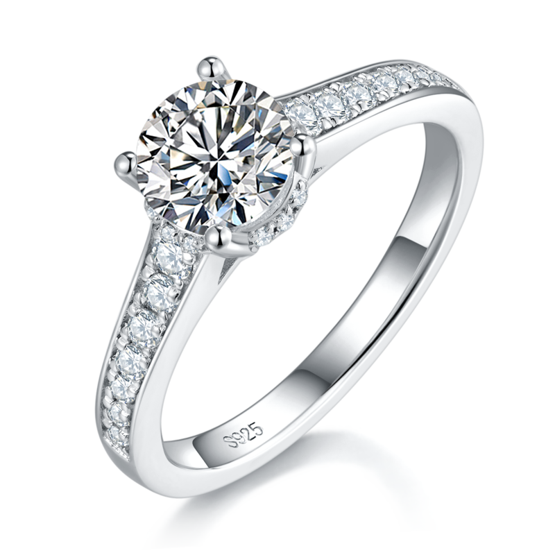 Four Claw Women's Ring S925 Silver Plated Platinum Primary and Secondary Set Ring Stacked Women's Ring Customized Main Stone Moissanite Diamond 1.0ct/Secondary Stone High Carbon Diamond