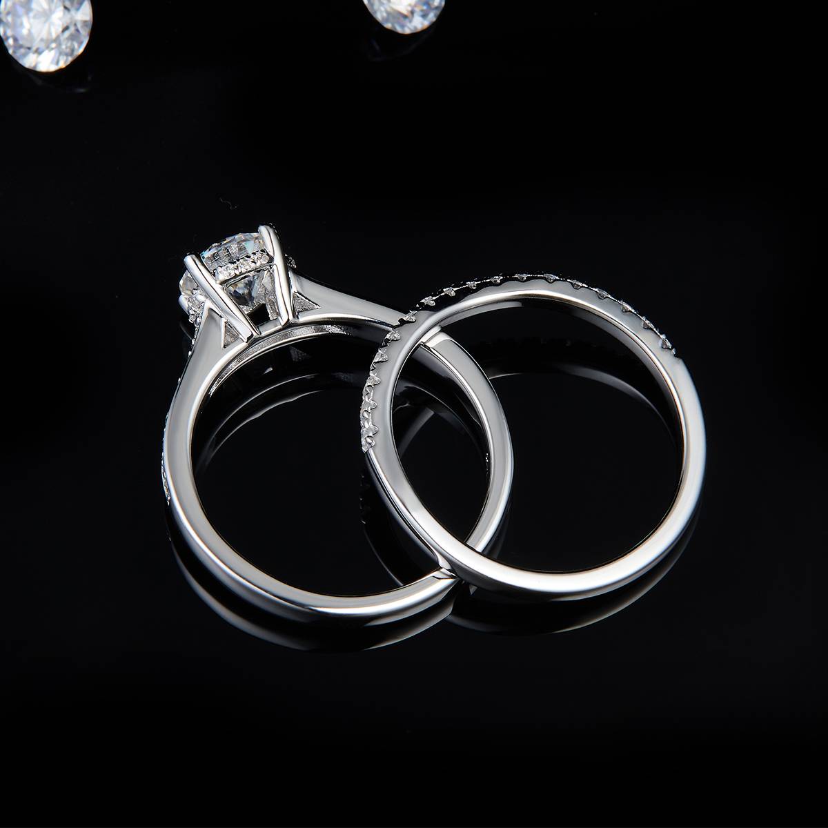 Four Claw Women's Ring S925 Silver Plated Platinum Primary and Secondary Set Ring Stacked Women's Ring Customized Main Stone Moissanite  1.0ct/Secondary Stone High Carbon Diamond