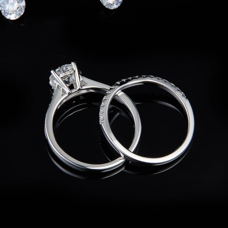 Four Claw Women's Ring S925 Silver Plated Platinum Primary and Secondary Set Ring Stacked Women's Ring Customized Main Stone Moissanite Diamond 1.0ct/Secondary Stone High Carbon Diamond