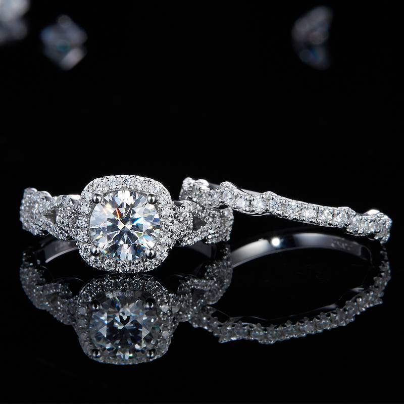 Interlocking Square Bag Women's Ring S925 Silver Plated Platinum Primary and Secondary Set Rings Stacked Women's Ring Customized Main Stone Moissanite Diamond 1.0ct/Secondary Stone High Carbon Diamond