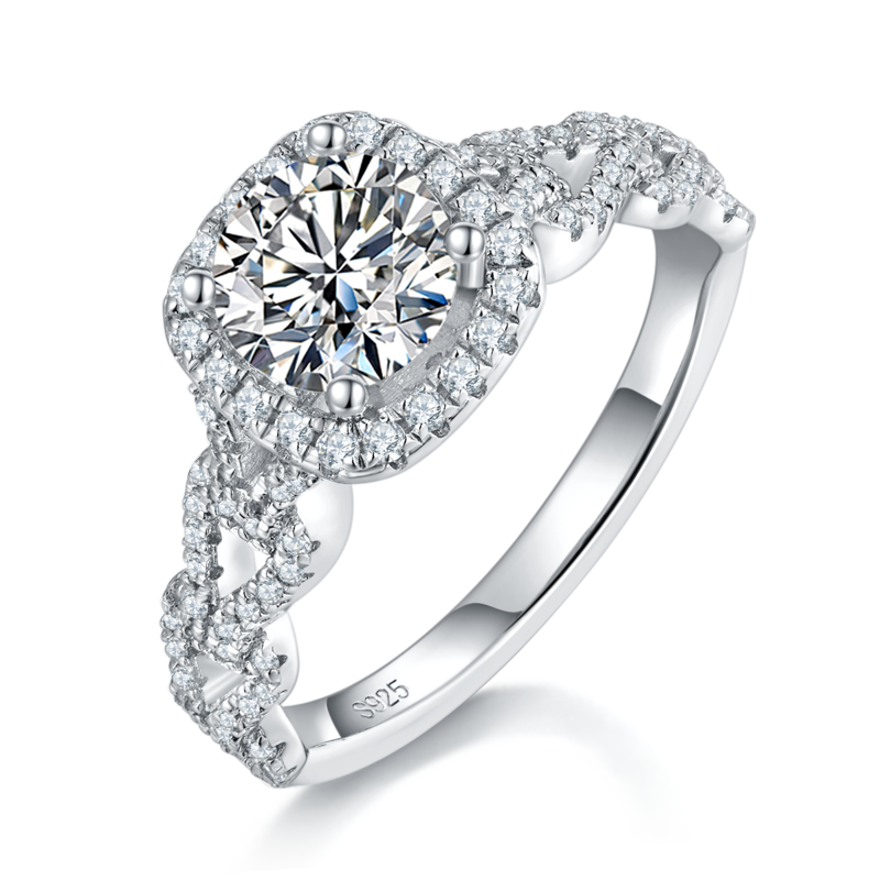 Interlocking Square Bag Women's Ring S925 Silver Plated Platinum Primary and Secondary Set Rings Stacked Women's Ring Customized Main Stone Moissanite Diamond 1.0ct/Secondary Stone High Carbon Diamond