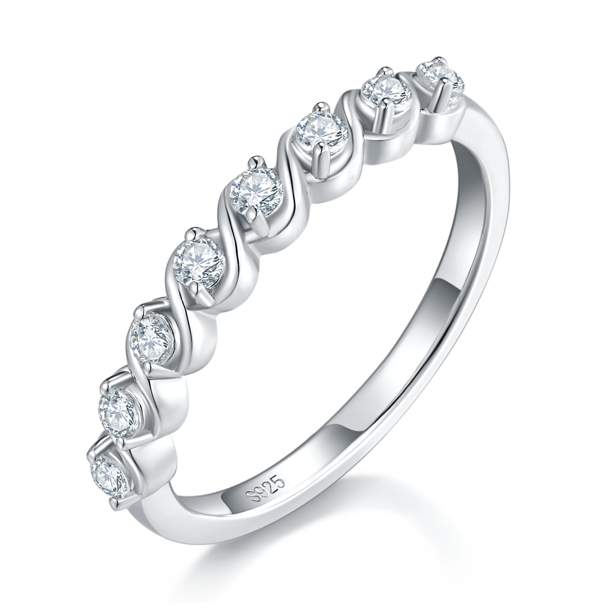 Four Claw Women's Ring S925 Silver Plated Platinum Primary and Secondary Set, Stacked Women's Ring, Customized Main Stone Moissanite  1.0ct/Secondary Stone High Carbon Diamond