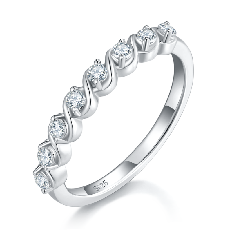Four Claw Women's Ring S925 Silver Plated Platinum Primary and Secondary Set, Stacked Women's Ring, Customized Main Stone Moissanite Diamond 1.0ct/Secondary Stone High Carbon Diamond