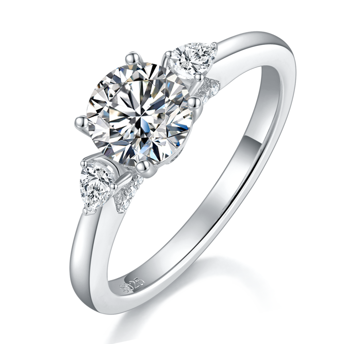 Three Stone Women's Ring S925 Silver Plated Platinum Customized Main Stone Moissanite Diamond 1.0ct/Secondary Stone High Carbon Diamond