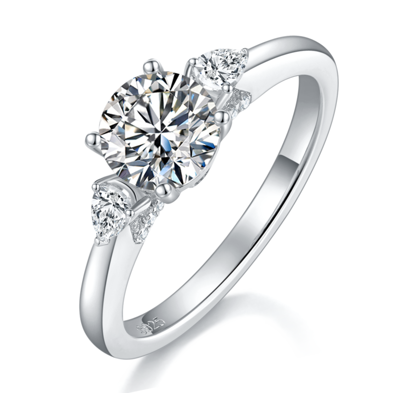 Three Stone Women's Ring S925 Silver Plated Platinum Customized Main Stone Moissanite Diamond 1.0ct/Secondary Stone High Carbon Diamond