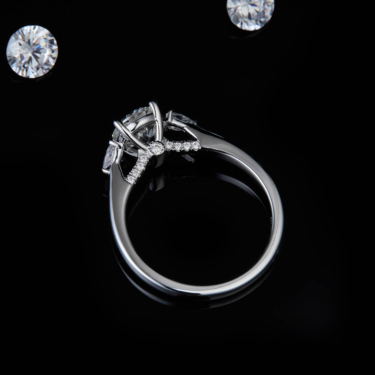 Three Stone Women's Ring S925 Silver Plated Platinum Customized Main Stone Moissanite Diamond 1.0ct/Secondary Stone High Carbon Diamond