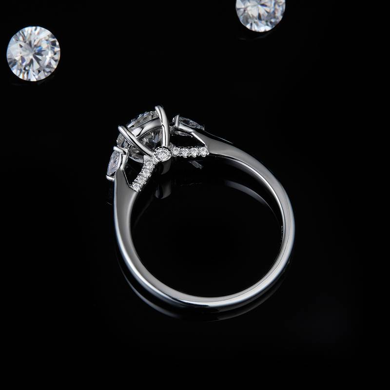 Three Stone Women's Ring S925 Silver Plated Platinum Customized Main Stone Moissanite Diamond 1.0ct/Secondary Stone High Carbon Diamond