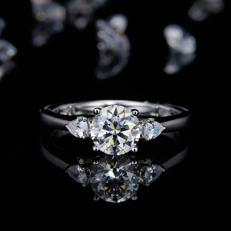 Three Stone Women's Ring S925 Silver Plated Platinum Customized Main Stone Moissanite Diamond 1.0ct/Secondary Stone High Carbon Diamond