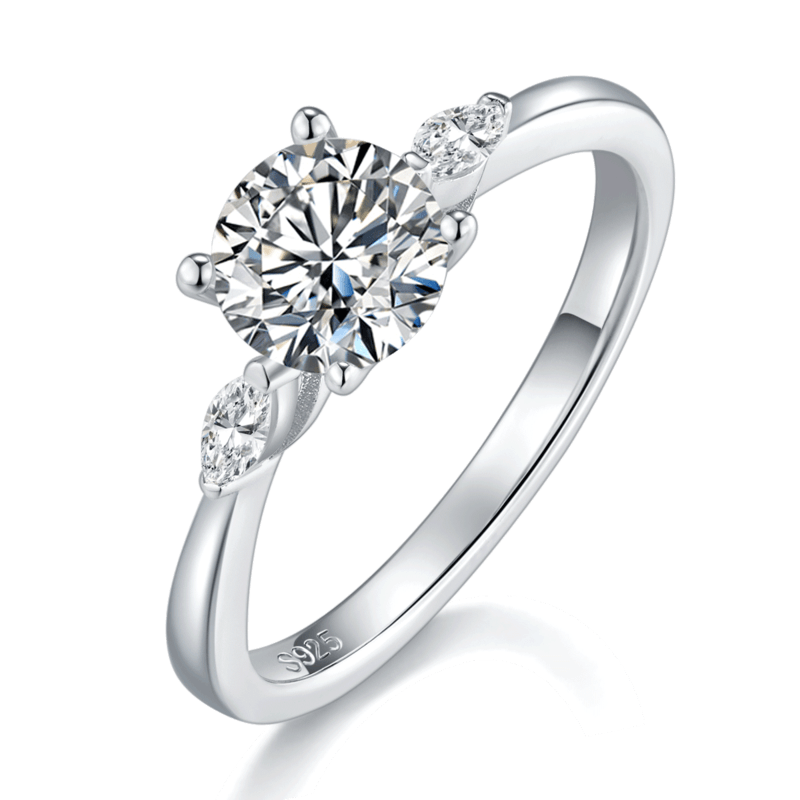 三石女戒S925银镀白金定制主石莫桑钻1.0ct/副石高碳钻