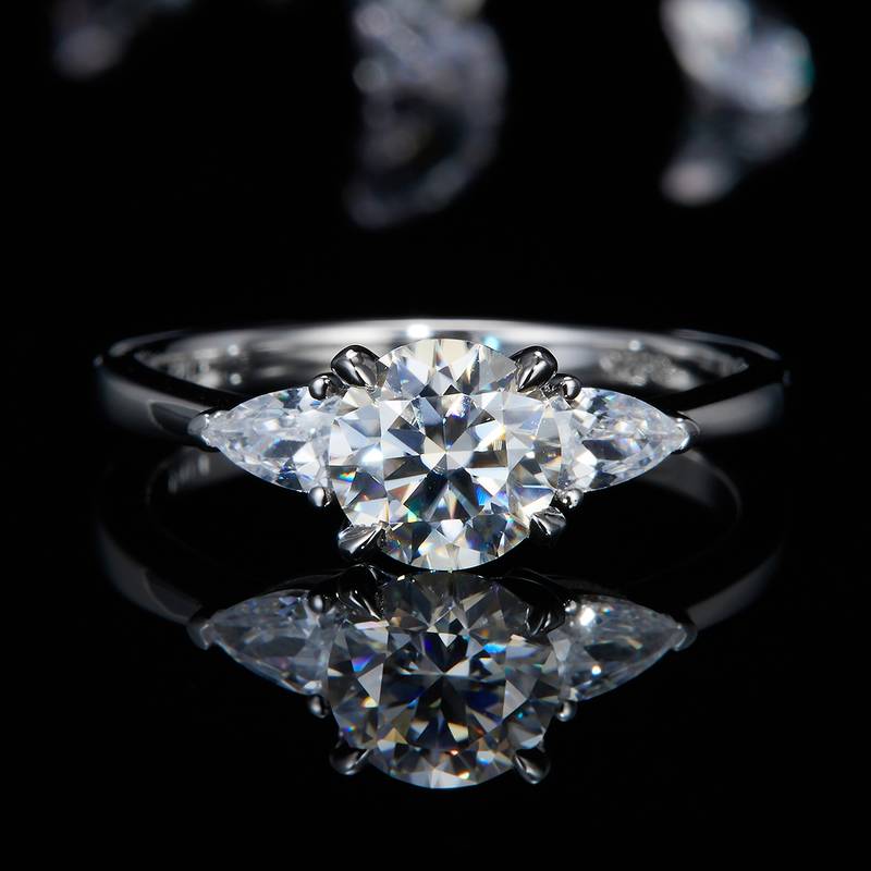 Three Stone Women's Ring S925 Silver Plated Platinum Customized Main and Deputy Stone Moissanite Diamonds 1.0ct