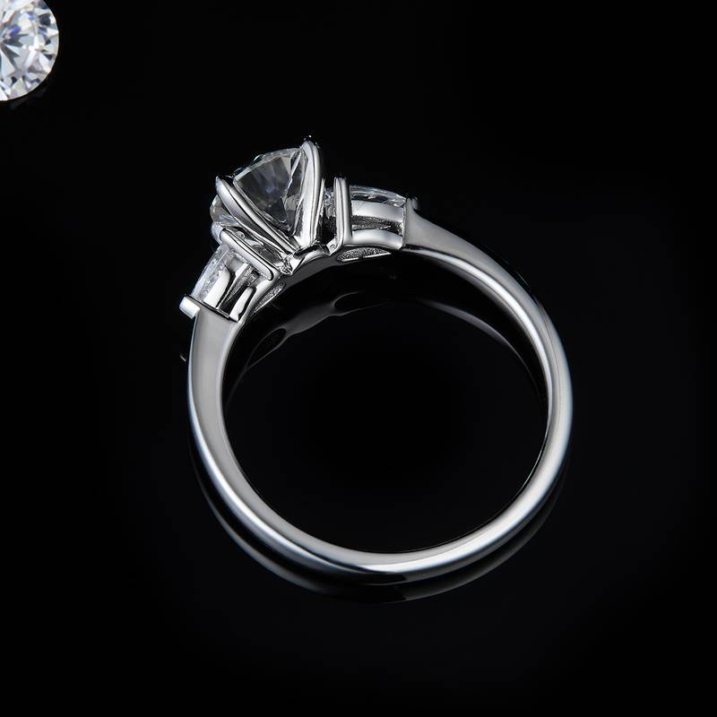 Three Stone Women's Ring S925 Silver Plated Platinum Customized Main and Deputy Stone Moissanite Diamonds 1.0ct