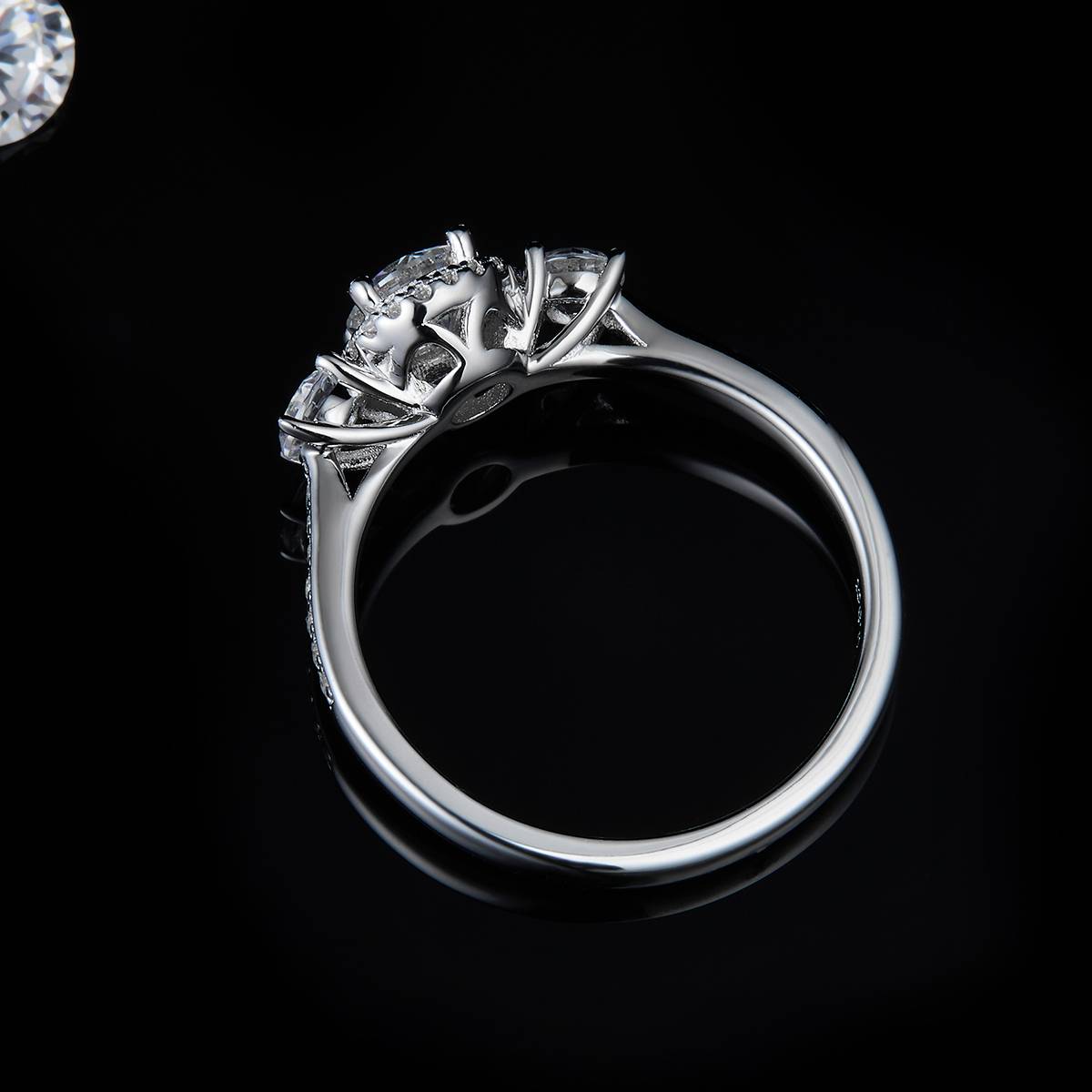 Three Stone Women's Ring S925 Silver Plated Platinum Customized Selection Main Stone Moissanite Diamond 0.5ct/Secondary Stone High Carbon Diamond