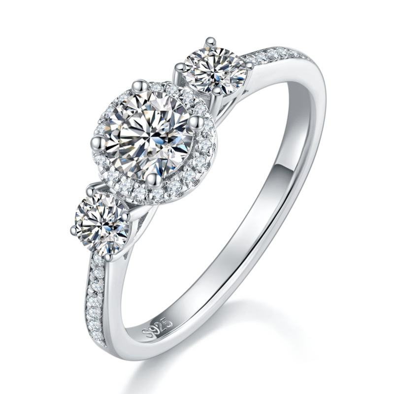 三石女戒S925银镀白金定制选款主石莫桑钻0.5ct/副石高碳钻