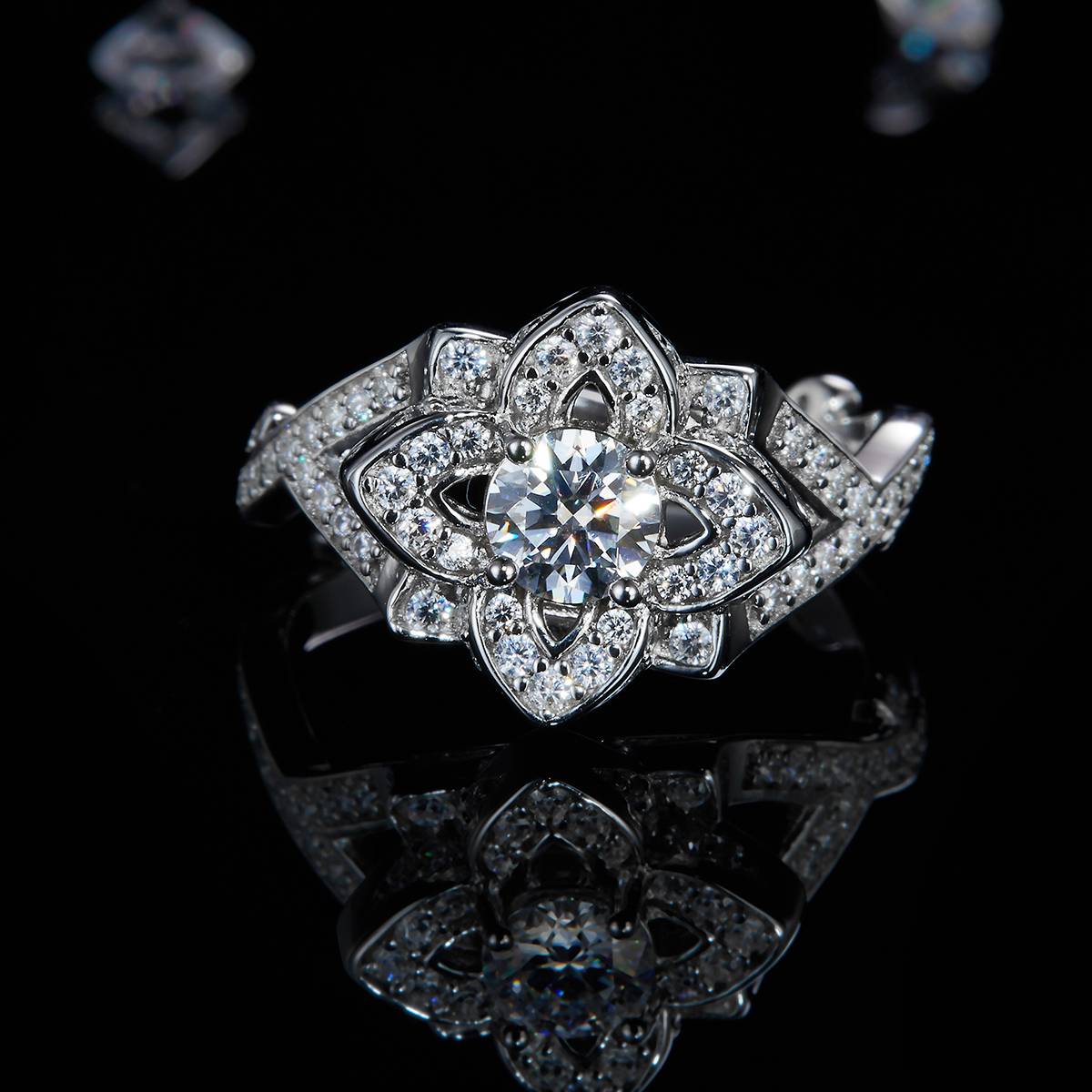 Branch Leaf Flower Vine Women's Ring S925 Silver Plated Platinum Customized Selection Main Stone Moissanite Diamond 0.5ct/Secondary Stone High Carbon Diamond