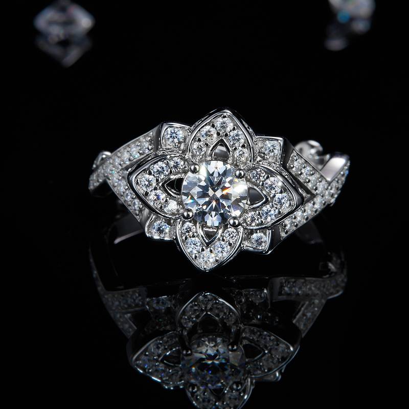 Branch Leaf Flower Vine Women's Ring S925 Silver Plated Platinum Customized Selection Main Stone Moissanite Diamond 0.5ct/Secondary Stone High Carbon Diamond